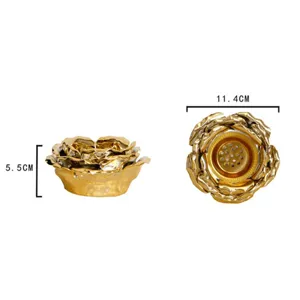 Brûleur d'encens en céramique dorée fleur de lotus diffuseur d'arôme déco 11.4cm