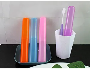 Detail view of colorful portable toothbrush protective cases set for travel and daily use.
