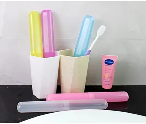 Portable travel plastic toothbrush case set dust-proof holder storage box colorful