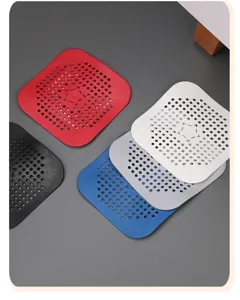 Square silicone floor drain strainer, sink hair catcher, kitchen bathroom anti-clogging cover.