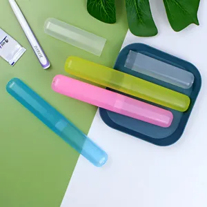 Portable travel toothbrush case set, colorful frosted plastic protective dental storage box.
