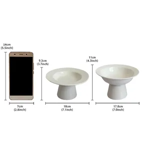Dimensions and size details of modern white ceramic high-foot dessert pastry plates.