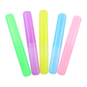 Portable travel toothbrush case set, colorful frosted plastic dustproof storage box.