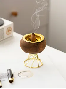 Wooden metal incense burner creative aromatherapy holder for home desktop decoration.