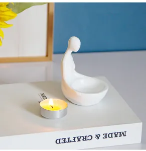 Bougeoir minimaliste abstrait en résine figurine de personnage assis méditatif décoration maison