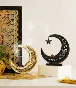 Metal crescent moon incense burner Middle Eastern hollow aromatherapy burner for home decor