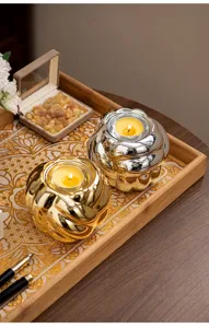 Portacandela in ceramica a sfera di filo decorazione tavola supporto lumino set di due