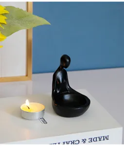 Bougeoir en résine abstraite figurine assise zen décoration de bureau ornement chaleureux.