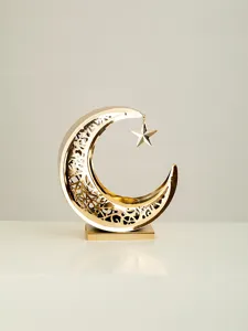 Gold hollow crescent moon star metal incense burner Middle Eastern style desktop aroma ornament