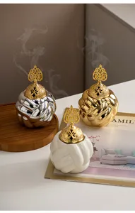 Modern ceramic yarn ball incense burner with gold lid home decor aromatherapy diffuser