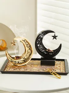 Metal hollow crescent incense burner Middle Eastern Arabic style desktop aromatherapy decor set.