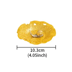 Modern creative lotus leaf metal incense burner dish with cute snail desktop decor 10.3cm