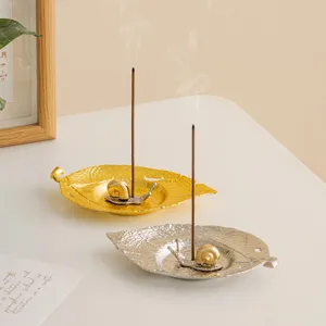Modern creative metal leaf incense burner with cute snail figurine for home decor and aromatherapy