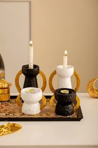 Set portacandela in resina nero bianco oro decorazione da tavola araba del Medio Oriente