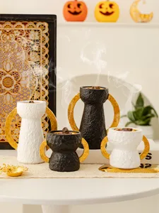 Set bruciatore di incenso arabo con manici dorati, decorazione testurizzata per aromaterapia.
