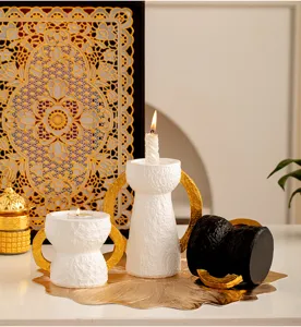 Set portacandele in resina stile arabo orecchio dorato decorazione per la casa