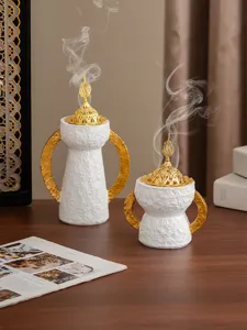 Set bruciatore di incenso dorato stile arabo, elegante incensiere decorativo casa.