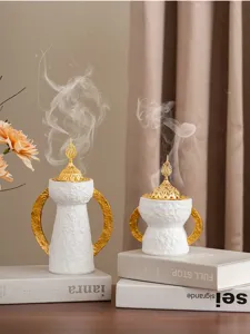 Bruciatore di incenso in stile arabo bianco e oro cupola tempio ornamento decorativo aroma
