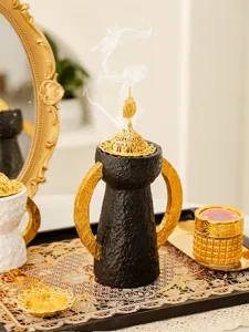 Bruciatore di incenso in stile arabo nero e oro supporto bakhoor decorazione casa