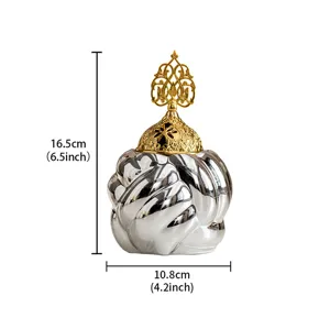 Modern ceramic incense burner with gold lid, silver ball design, 16.5x10.8cm home decor.