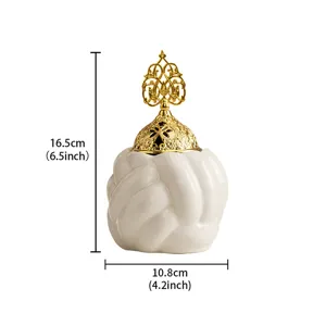 Modern minimalist ceramic incense burner with gold hollow lid, elegant home aroma diffuser 16.5cm.