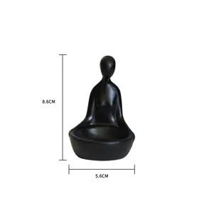 Bougeoir minimaliste abstrait en résine zen figurine humaine méditant de 8.6cm.