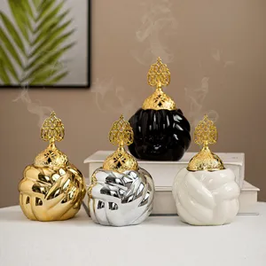 Modern minimalist ceramic yarn ball incense burner with gold hollow lid home decor aromatherapy