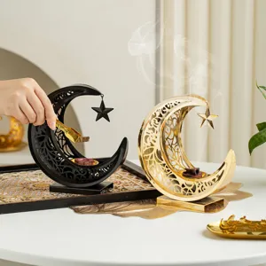 Metal crescent incense burner, hollow Middle Eastern Arabian desktop aromatherapy tower burner.
