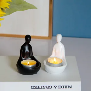 Bougeoir Abstrait Minimaliste en Résine Figurine Zen Statue Humaine Assise Créative Tasse de Cire d'Aromathérapie Décoration d'Intérieur