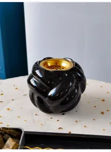 Moderner Keramik verknoteter Weihrauchbrenner Schwarz Gold Aroma Diffusor Tischdeko