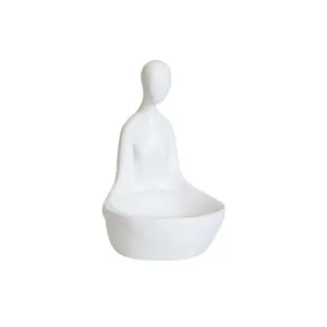 Bougeoir abstrait minimaliste en résine blanche figurine humaine zen méditation déco bureau.
