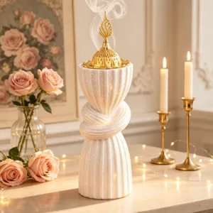 Exquisite white resin incense burner with sparkling glitter finish, Arabic style decor.