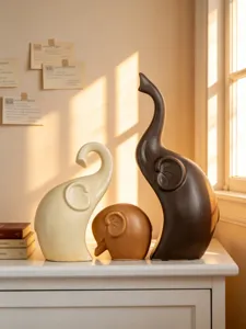 Ceramic elephant family sculpture set for modern living room tabletop home decor ornaments.