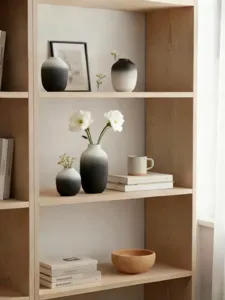 Minimalist wabi-sabi gradient black and white resin vase, chic home decor detail and tabletop display.