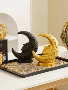 Mid-century vintage moon face resin ornaments, celestial tarot home decor statues for table.