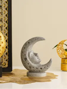 Medieval retro moon face resin sculpture, elegant celestial tarot ornament for desktop decor.