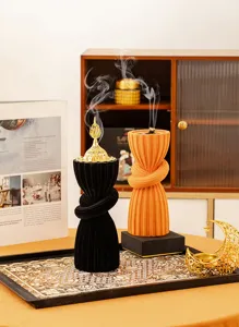 Arabic style resin incense burner set with gold lid, perfect for home fragrance and decor.