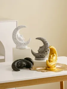 Medieval retro moon face resin ornament celestial sculpture for home desktop decor