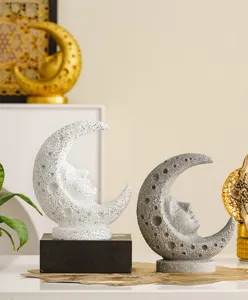 Resin moon face sculpture vintage celestial tarot home decor desktop ornament white and grey set