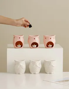 Owl ceramic oil burner and figurine detail view, perfect for home aromatherapy and decor.