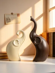 Minimalist ceramic elephant couple figurine desktop home decor modern living room ornament