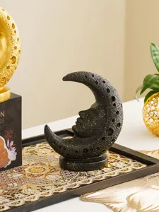 Medieval retro crescent moon face resin sculpture ornament, celestial tarot decor piece.