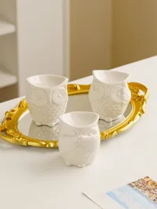 Ceramic owl candle holder aroma burner set home decor table ornament white aesthetic cute gift