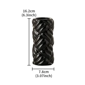 Modern minimalist black ceramic braided vase cylindrical tabletop flower arrangement