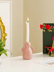 Bougeoir ange en céramique rose, décoration d'intérieur moderne pour table et mariage.