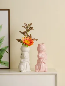 Easter bunny ceramic flower vase home decor cute animal ornament flower arrangement vase