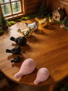 Minimalist ceramic bird desktop ornament set, cute home decor figures for table decoration.