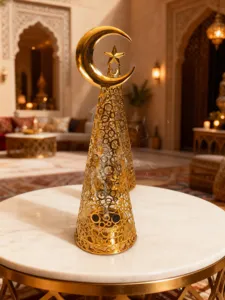 Gouden holle metalen wierookbrander met halve maan ster Arabische stijl tafeldecoratie