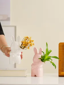 florero de cerámica de conejo de pascua lindo jarrón en forma de animal decoración de mesa