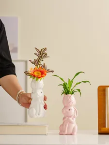 Easter ceramic rabbit flower vase cute animal art ornament home decor arrangement container